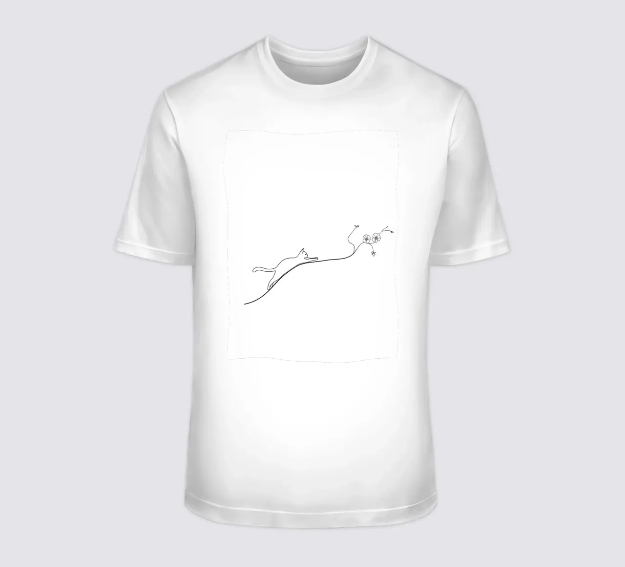 Cat on a Flower Branch Minimalist Line Art t-shirt by Viv Line Art
