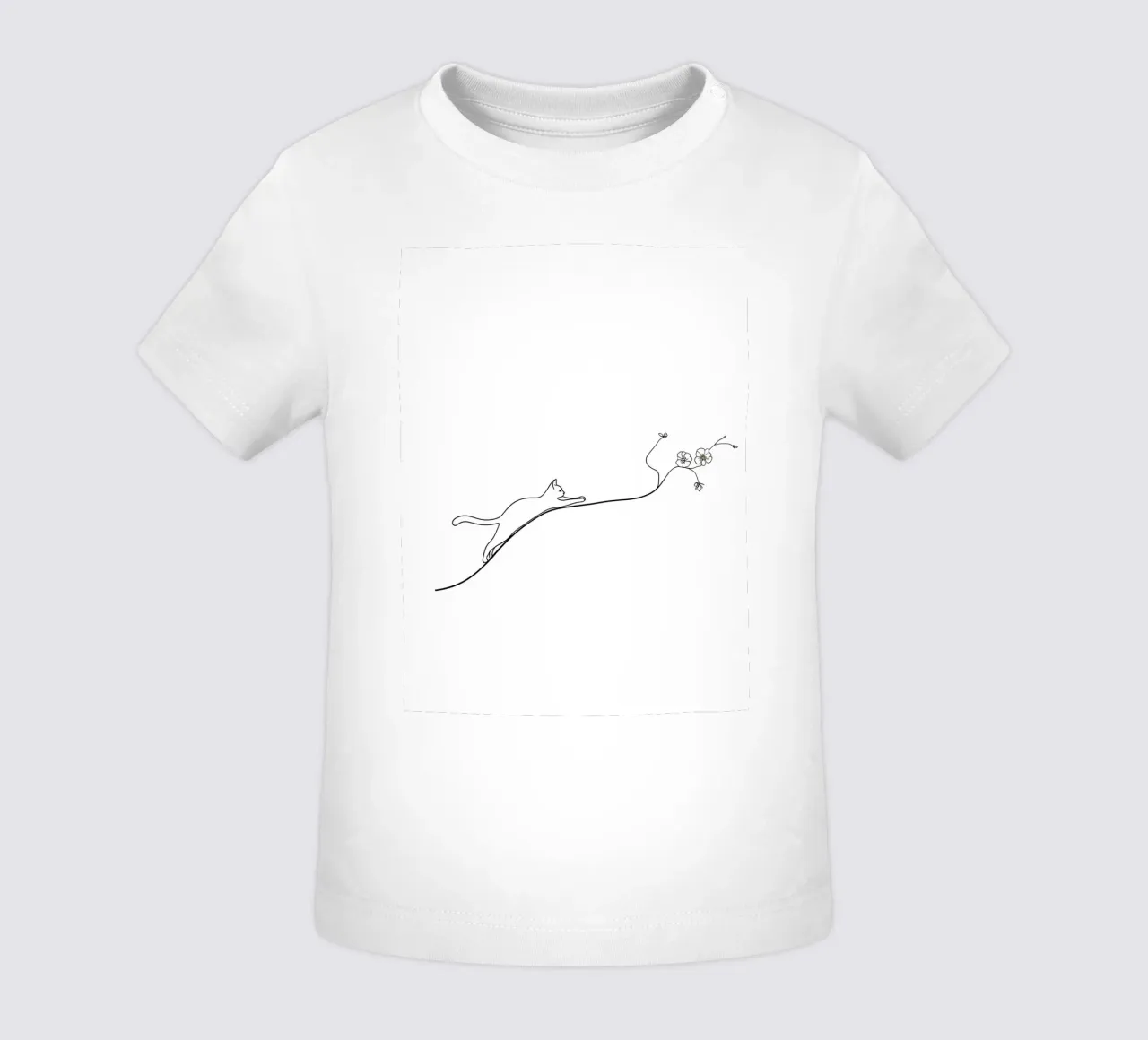 Gatto su un ramo di fiori Line Art minimalista maglietta neonato da Viv Line Art