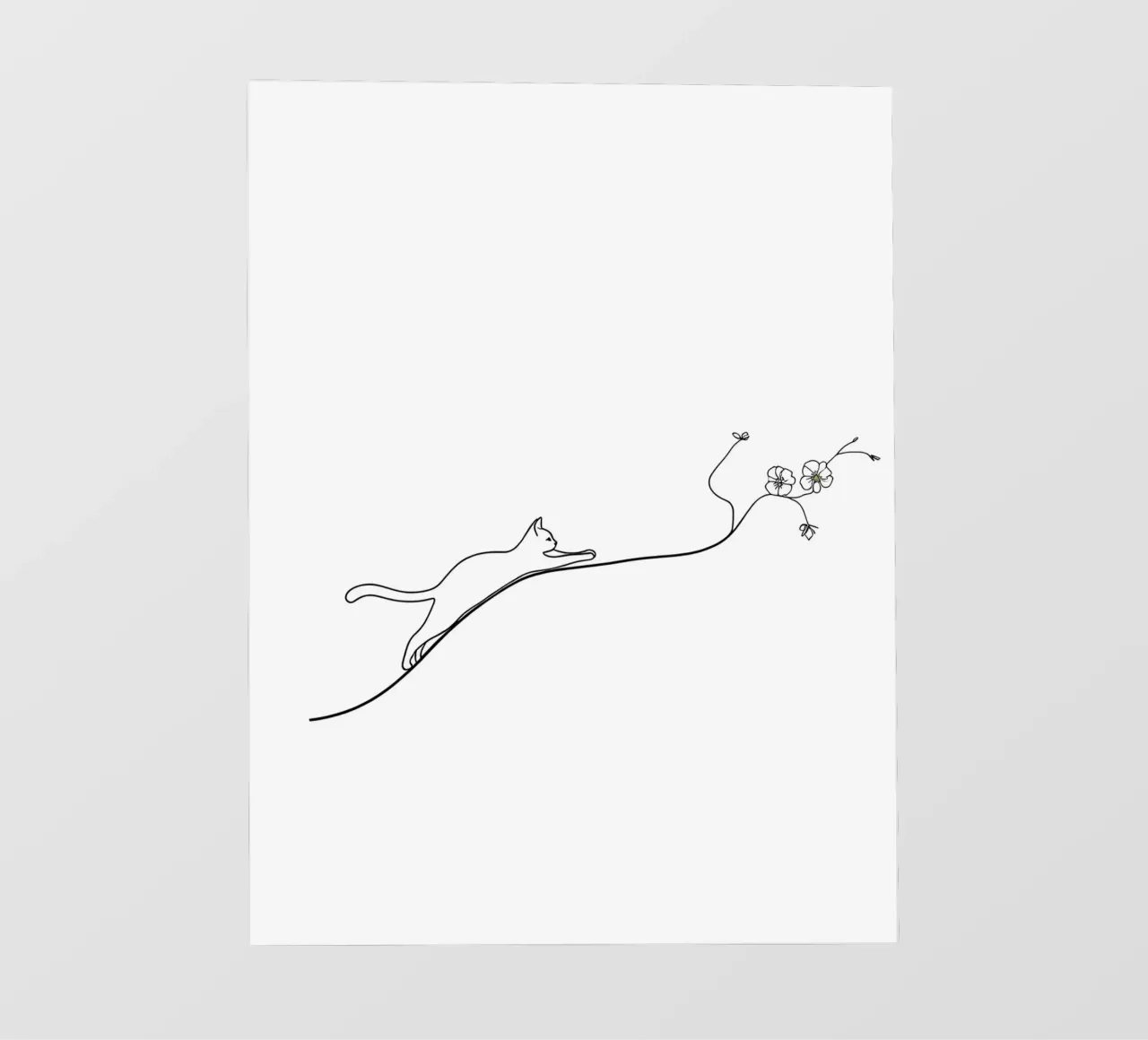 Gatto su un ramo di fiori Line Art minimalista pellicola backlit da Viv Line Art