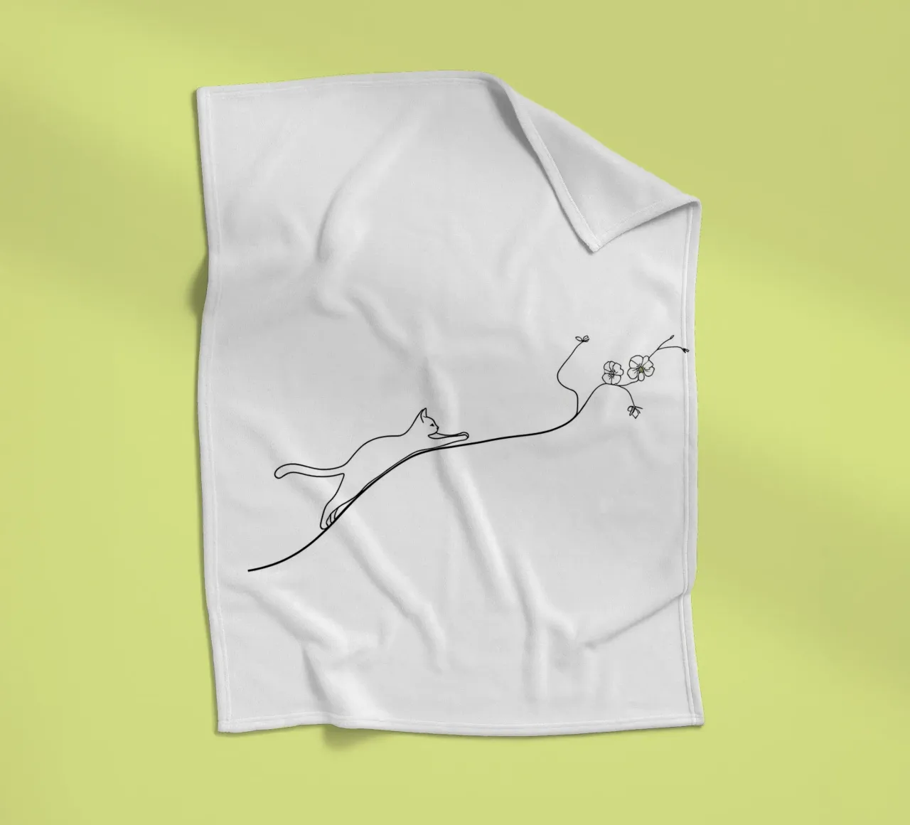Gatto su un ramo di fiori Line Art minimalista coperta in pile da Viv Line Art