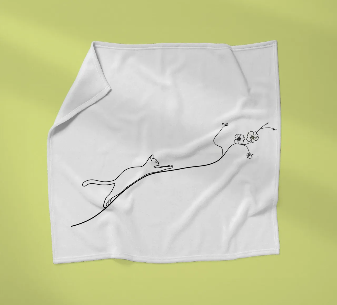 Gatto su un ramo di fiori Line Art minimalista coperta in pile da Viv Line Art
