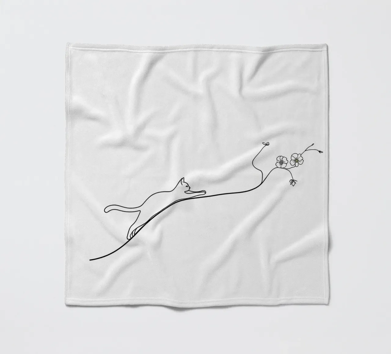 Gatto su un ramo di fiori Line Art minimalista coperta in pile da Viv Line Art