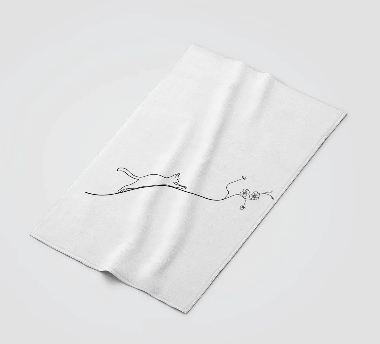 Gatto su un ramo di fiori Line Art minimalista coperta in pile da Viv Line Art