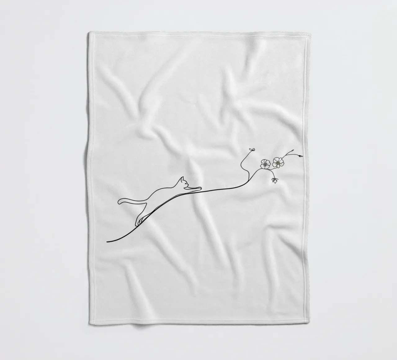 Gatto su un ramo di fiori Line Art minimalista coperta in pile da Viv Line Art
