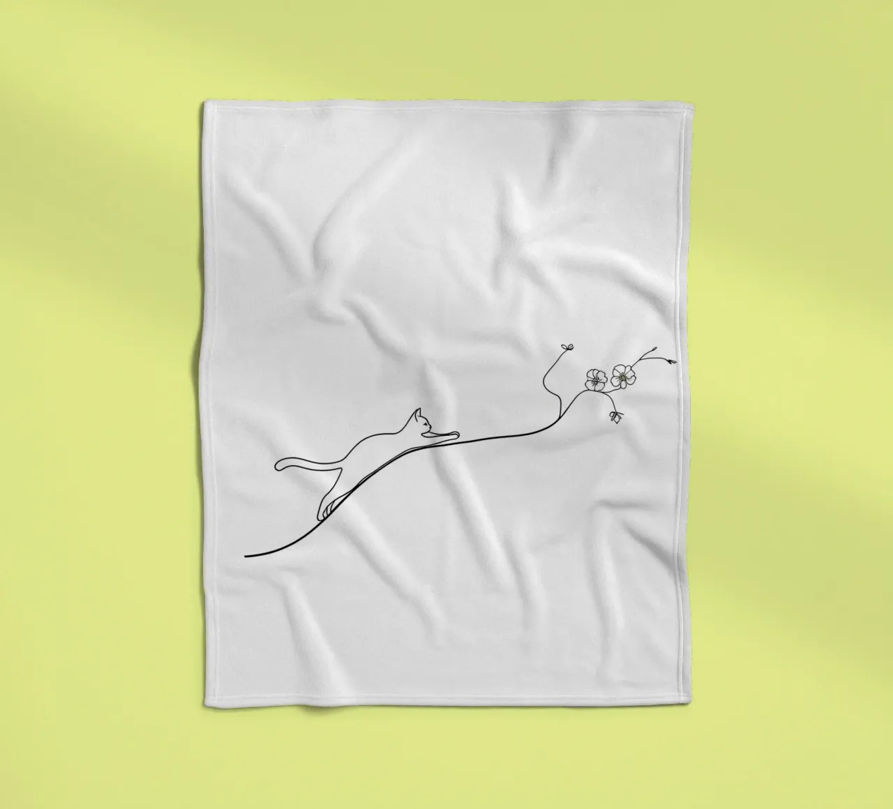 Gatto su un ramo di fiori Line Art minimalista coperta in pile da Viv Line Art