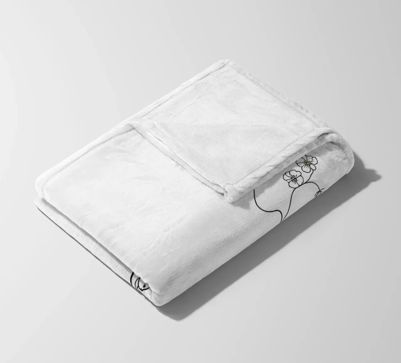 Gatto su un ramo di fiori Line Art minimalista coperta in pile da Viv Line Art