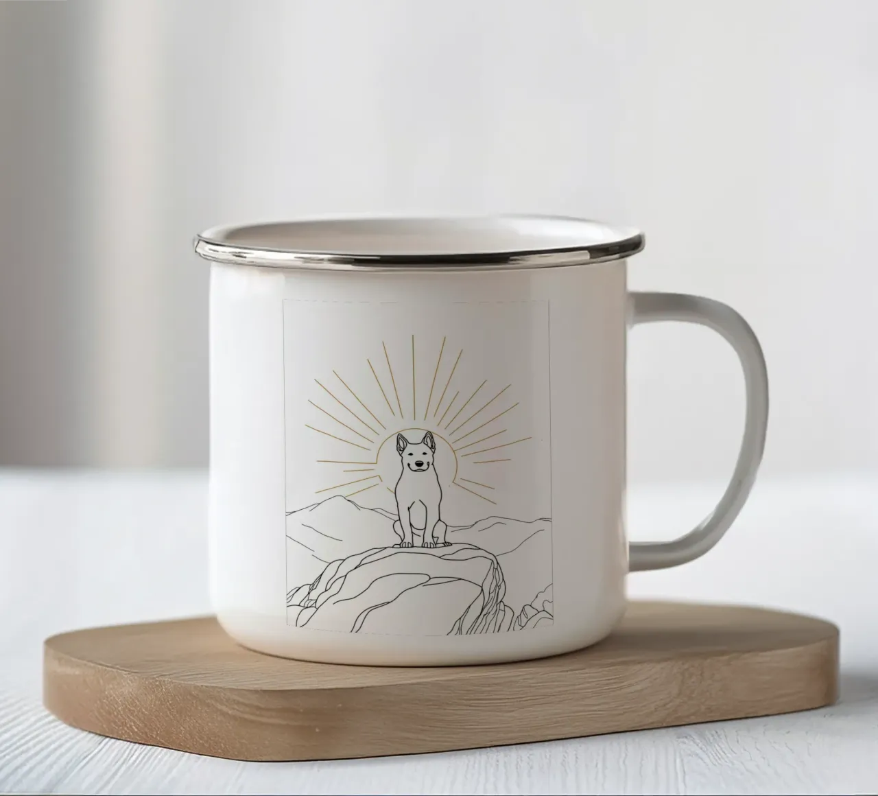 Cane all'alba Line Art minimalista 2 tazza in smalto da Viv Line Art