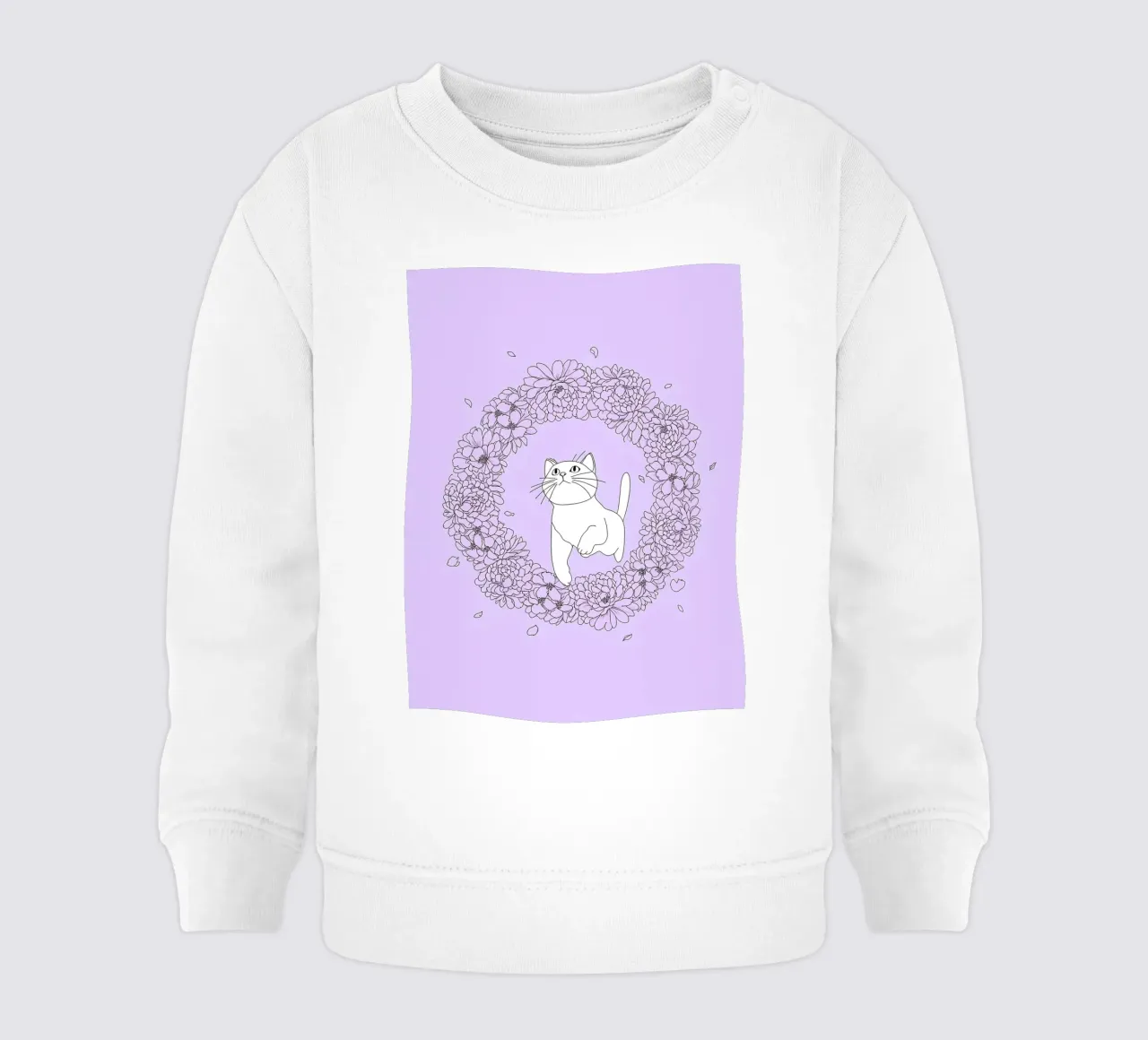 Gatto in ghirlanda floreale Line Art minimalista felpa neonato da Viv Line Art