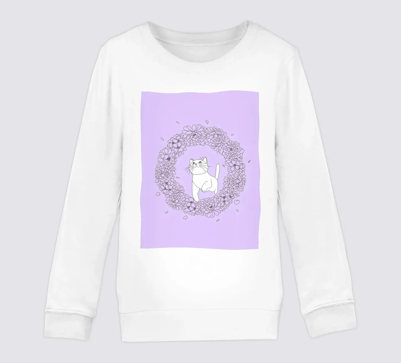 Chat dans une couronne de fleurs Dessin au trait minimaliste sweat enfant de Viv Line Art