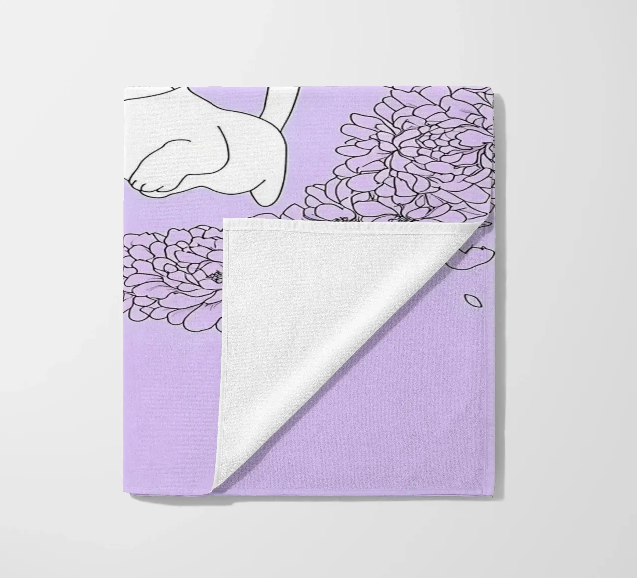 Chat dans une couronne de fleurs Dessin au trait minimaliste serviette de plage de Viv Line Art