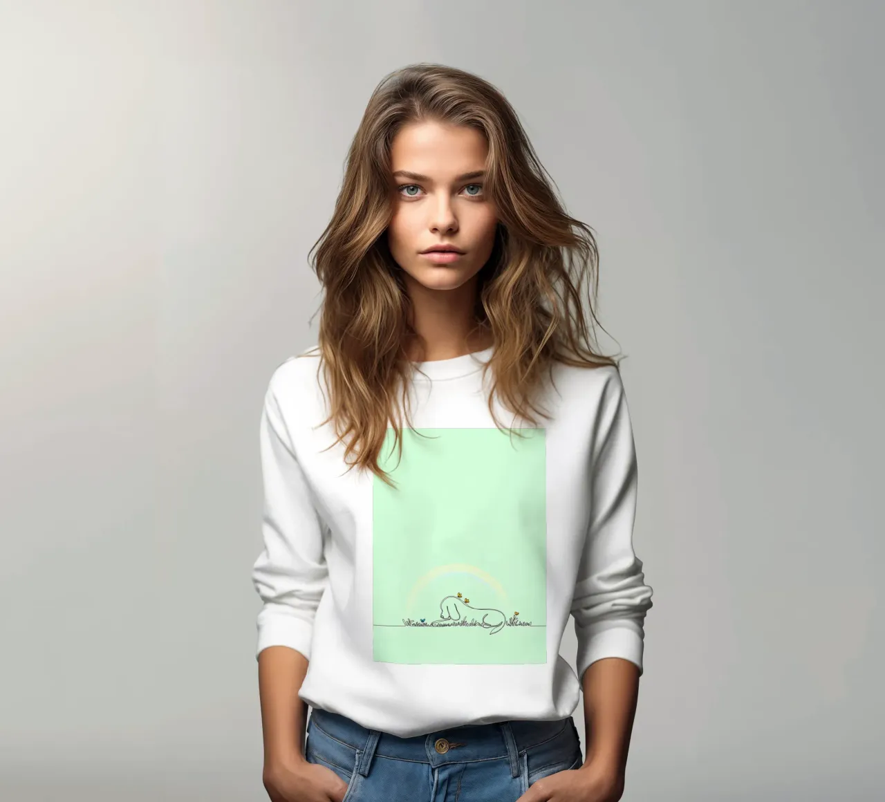Chien se reposant dans un champ de fleurs Dessin au trait minimaliste sweat de Viv Line Art