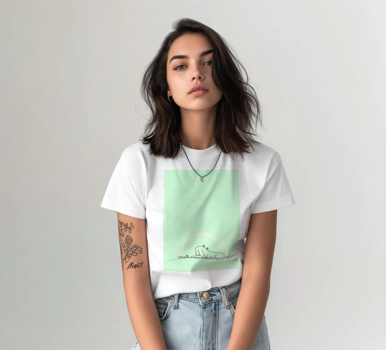 Chien se reposant dans un champ de fleurs Dessin au trait minimaliste t-shirt de Viv Line Art