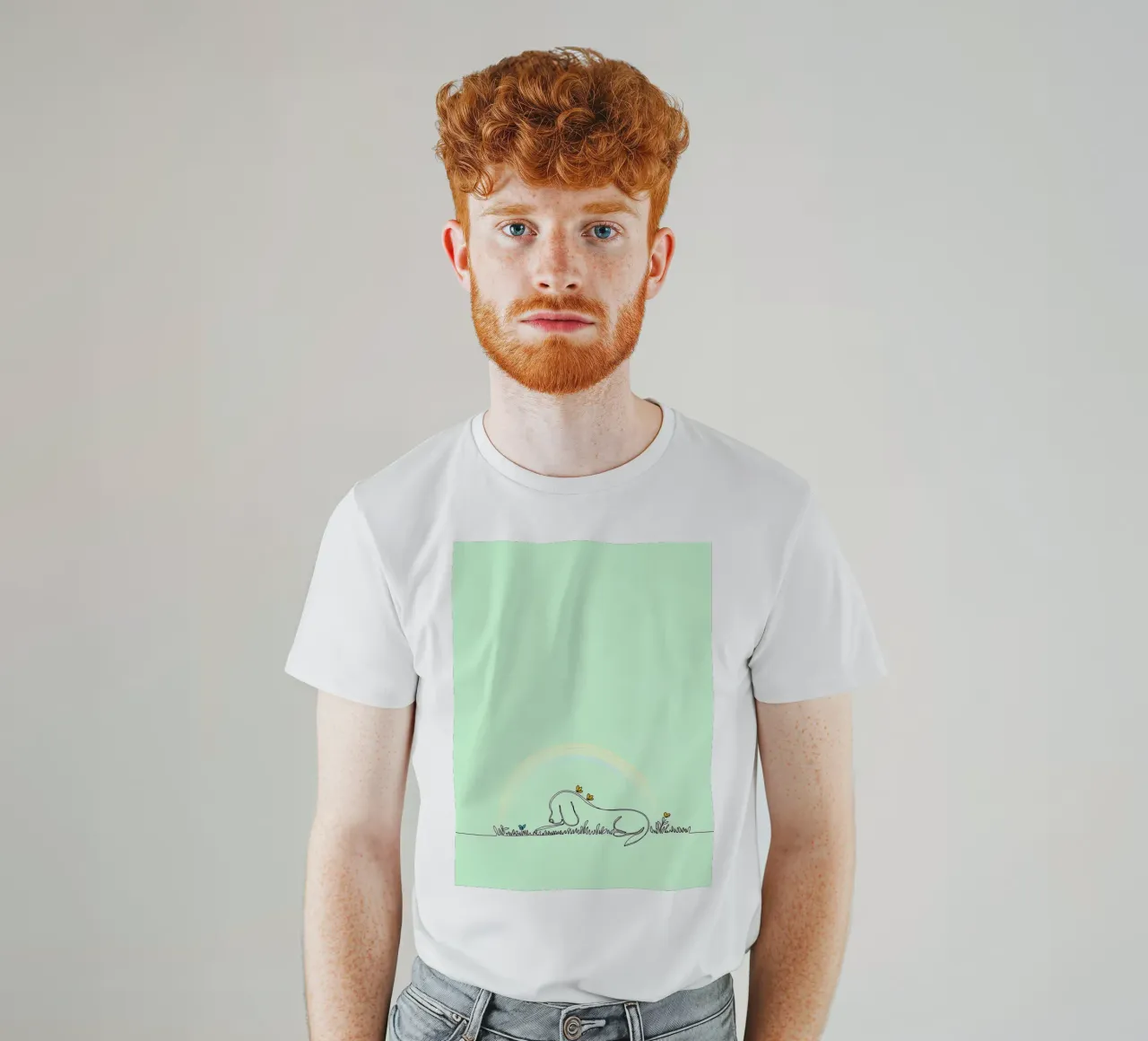 Chien se reposant dans un champ de fleurs Dessin au trait minimaliste t-shirt de Viv Line Art