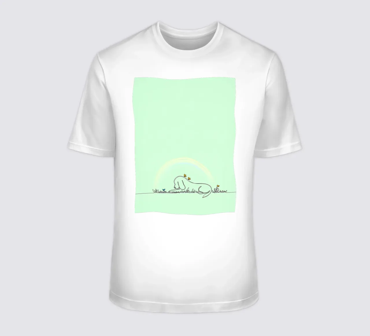 Chien se reposant dans un champ de fleurs Dessin au trait minimaliste t-shirt de Viv Line Art