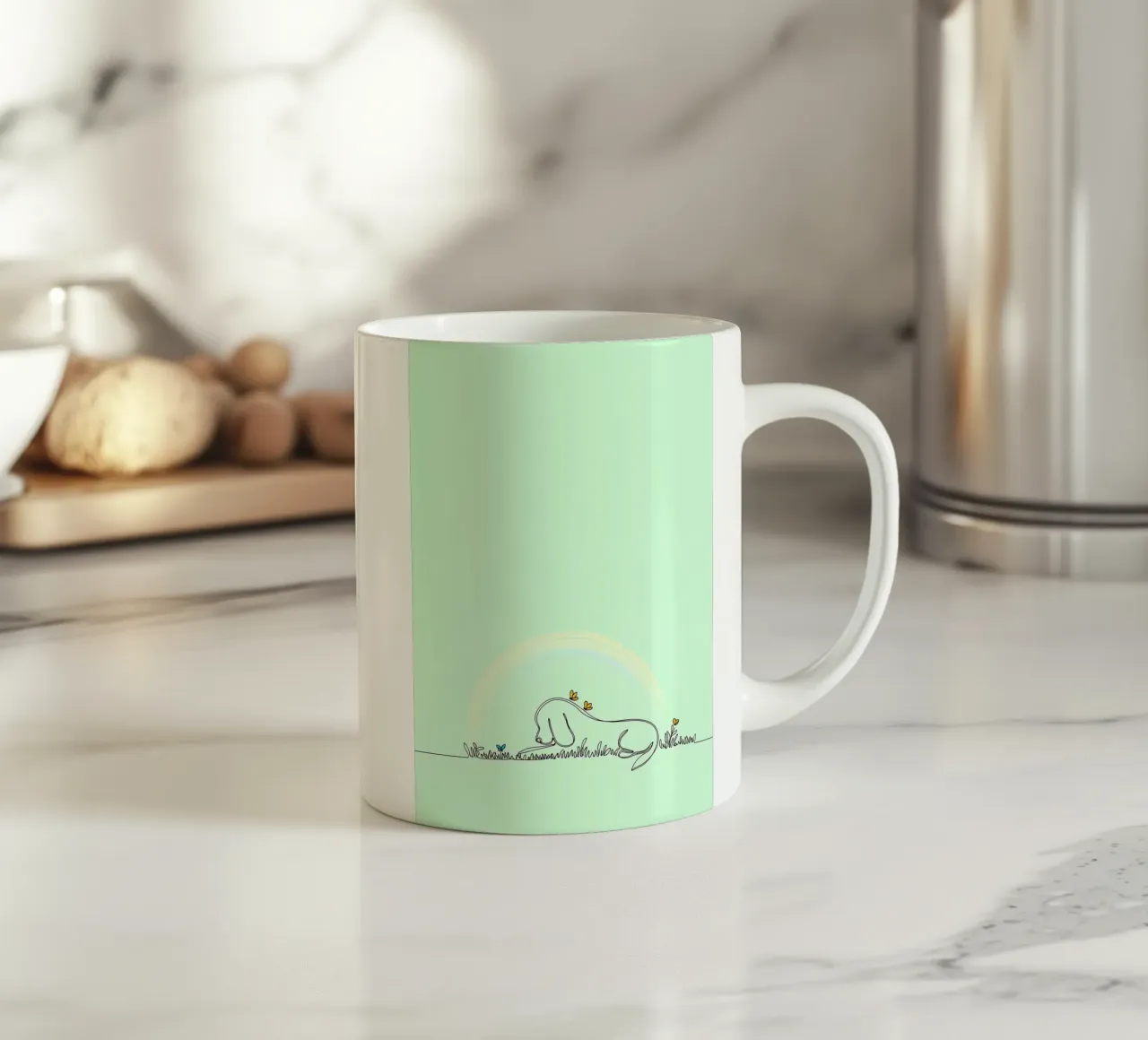 Chien se reposant dans un champ de fleurs Dessin au trait minimaliste mug en céramique de Viv Line Art
