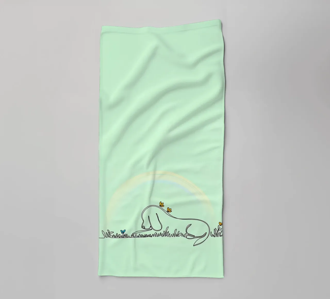 Chien se reposant dans un champ de fleurs Dessin au trait minimaliste serviette de bain de Viv Line Art