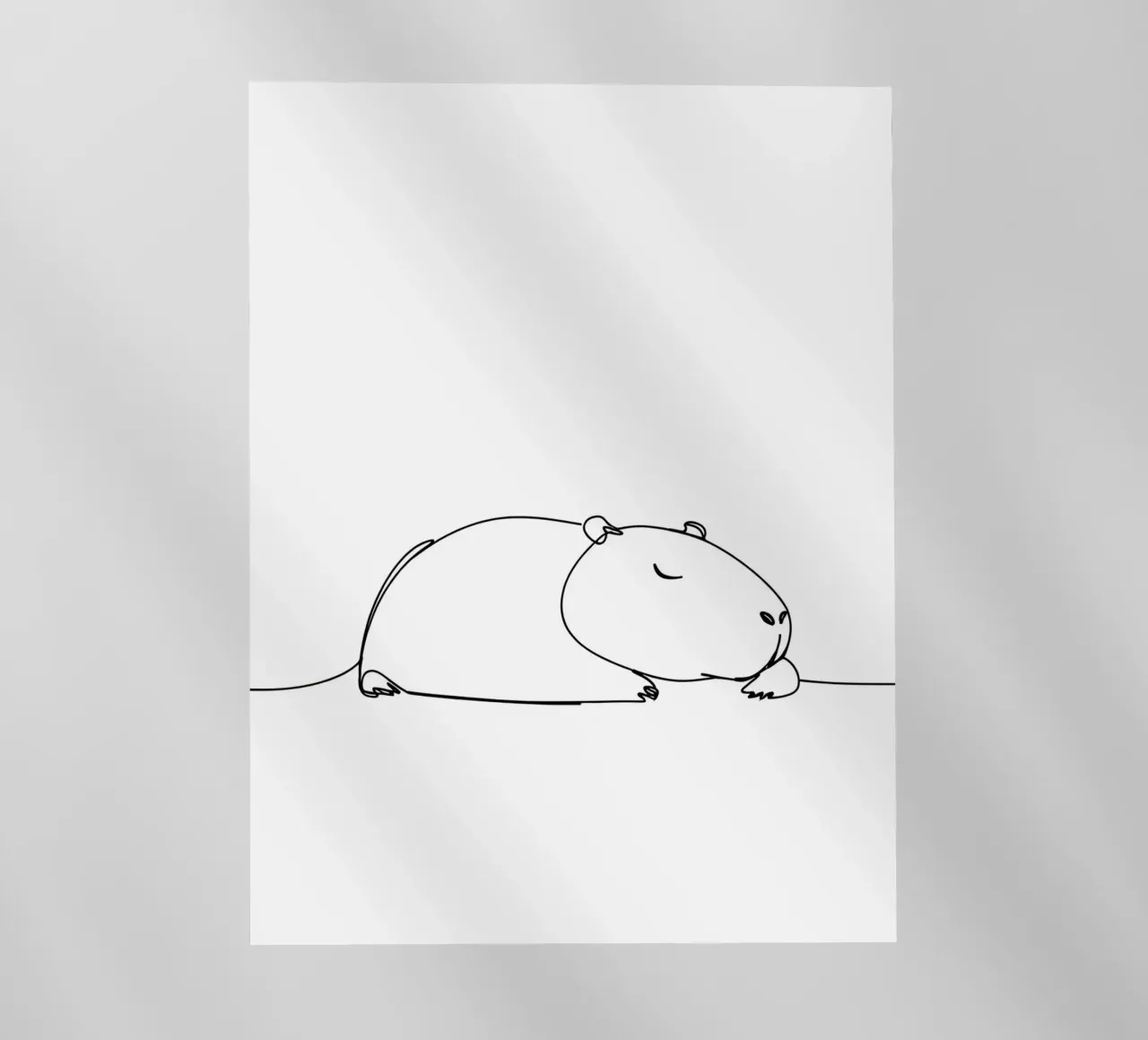 Capybara Sleeping Minimalist Line Art Drawing backlit film by Viv Line Art