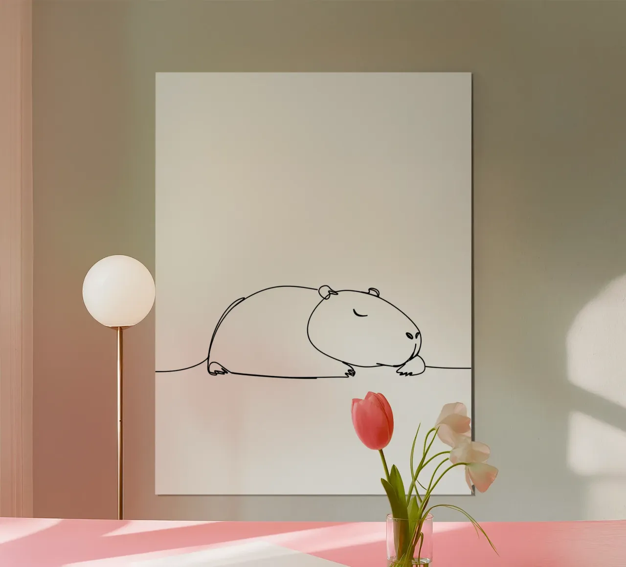 Capybara endormi Dessin au trait minimaliste hahnemühle de Viv Line Art