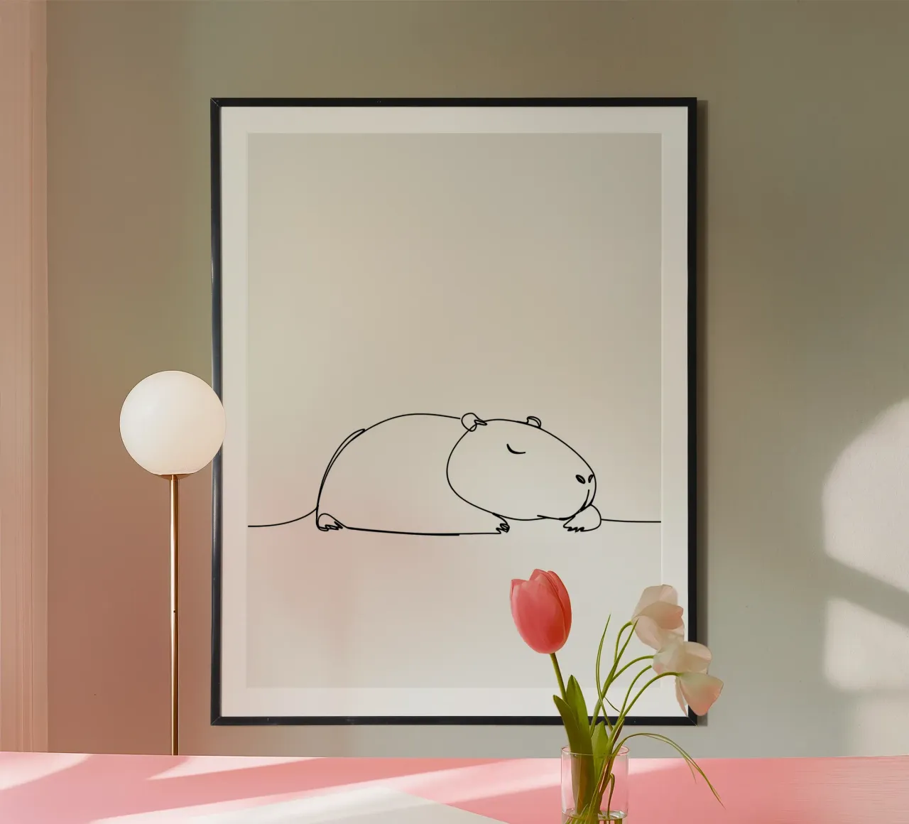 Capybara endormi Dessin au trait minimaliste hahnemühle de Viv Line Art