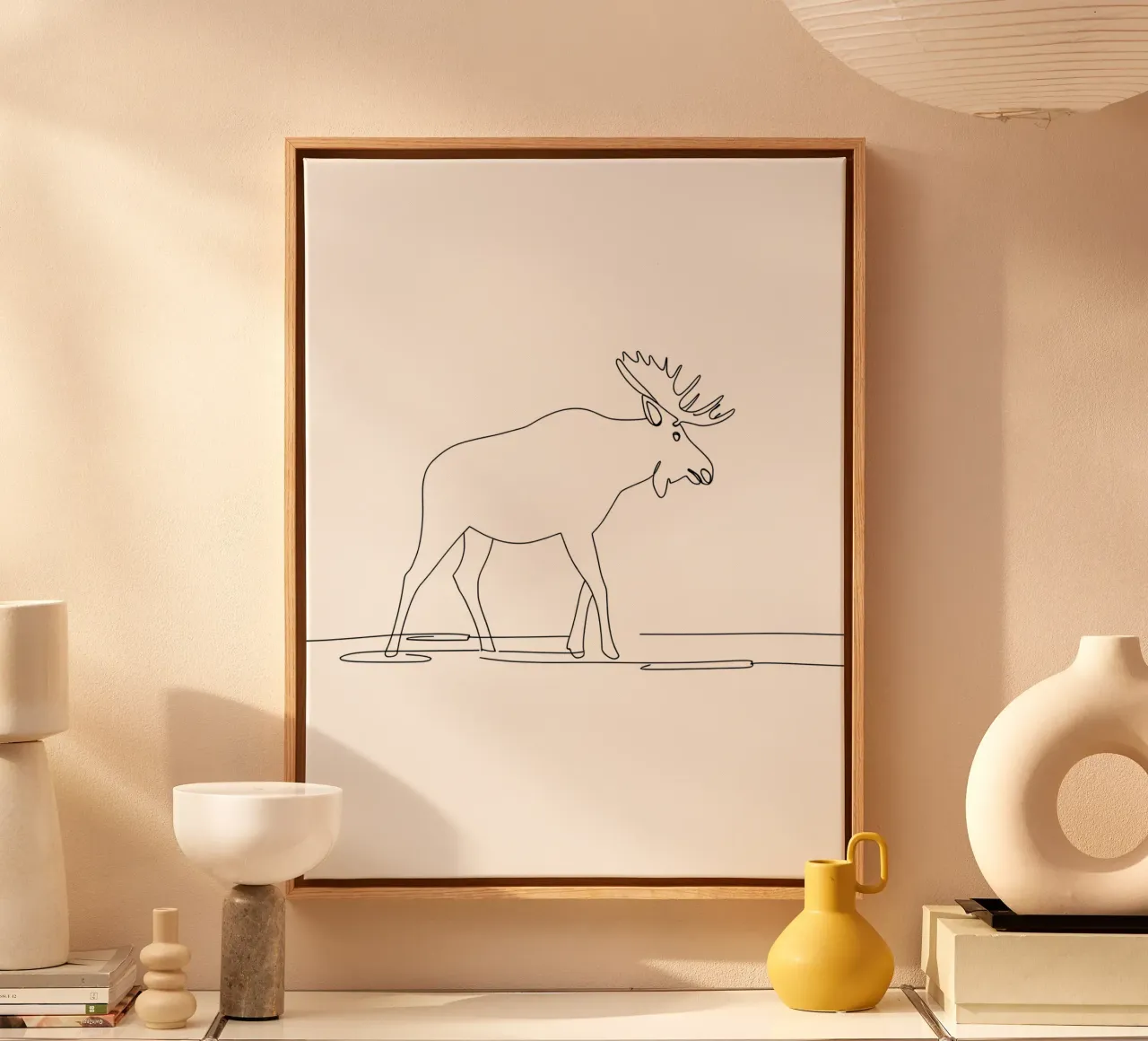 Moose Minimalist Line Art Drawing canvas with Floater frame by Viv Line Art