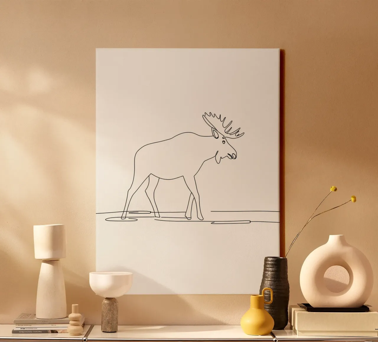 Moose Minimalist Line Art Drawing canvas with Floater frame by Viv Line Art