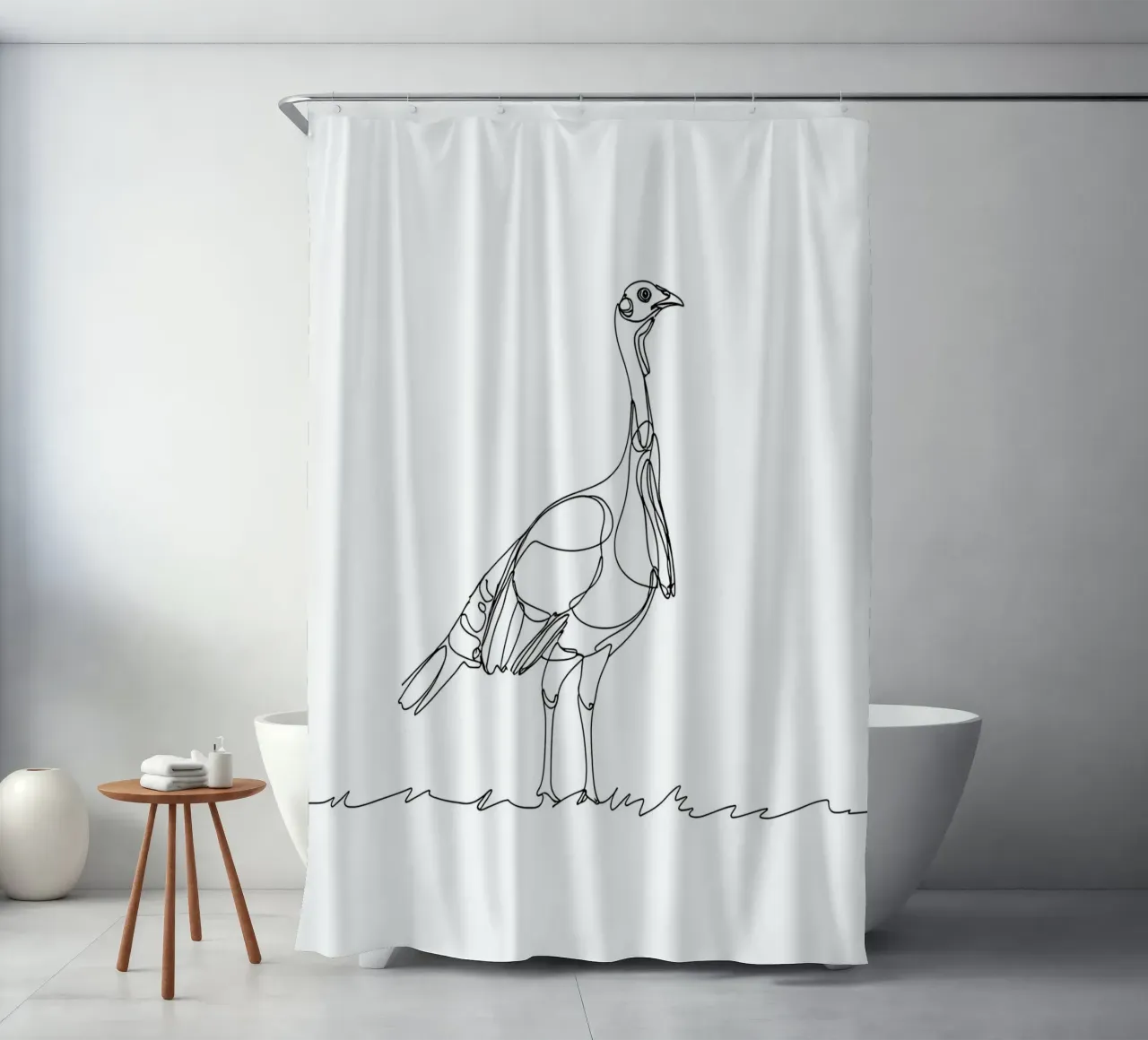 Uccello in piedi Line Art minimalista tenda da doccia da Viv Line Art