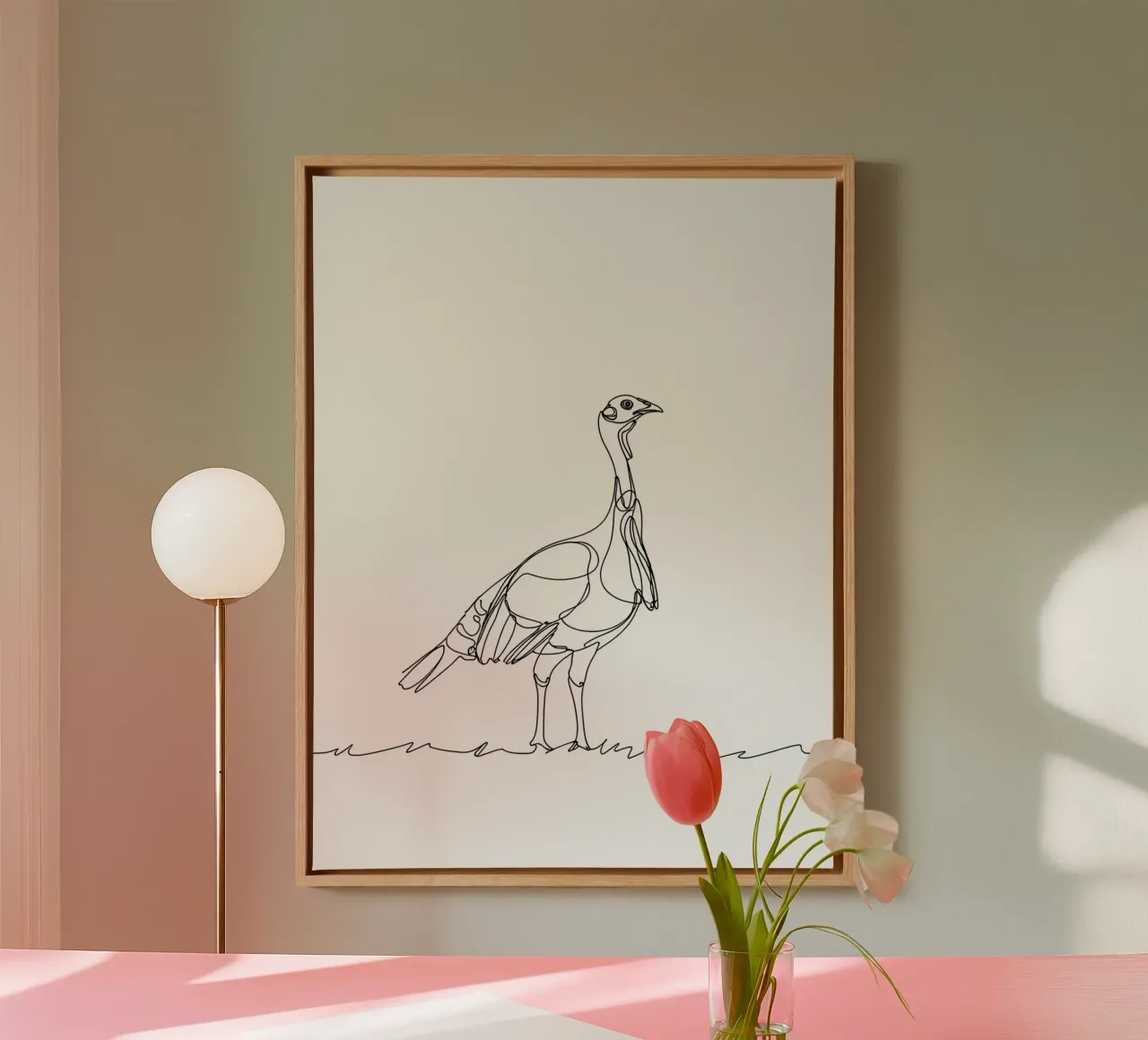Bird Standing Minimalist Line Art canvas with Floater frame by Viv Line Art