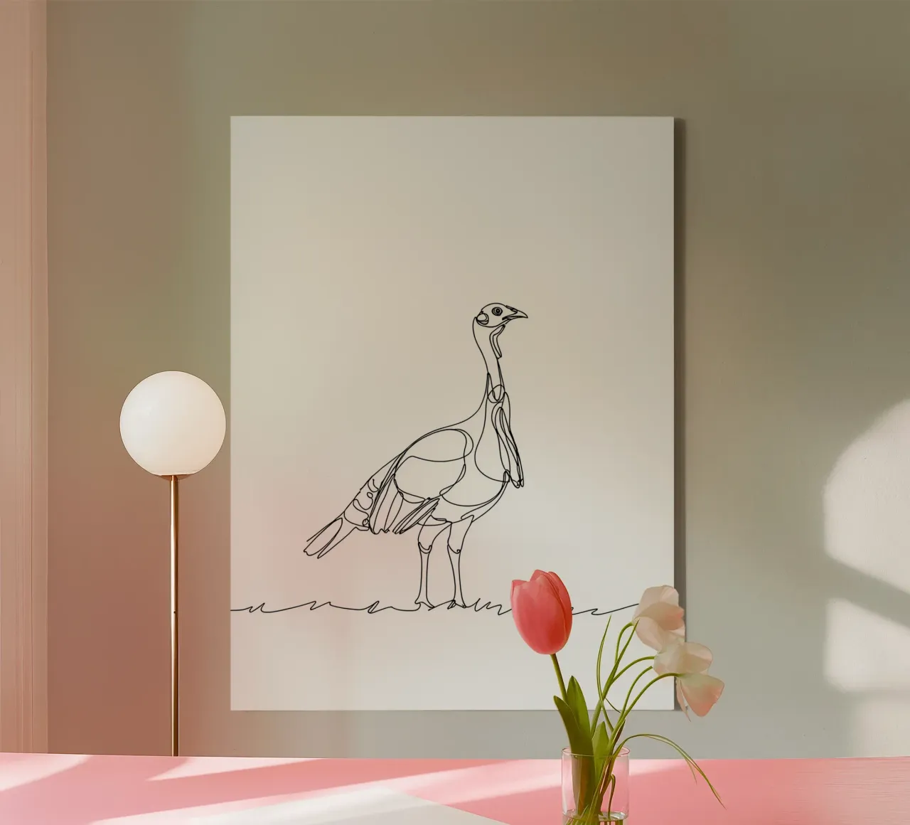 Bird Standing Minimalist Line Art canvas with Floater frame by Viv Line Art