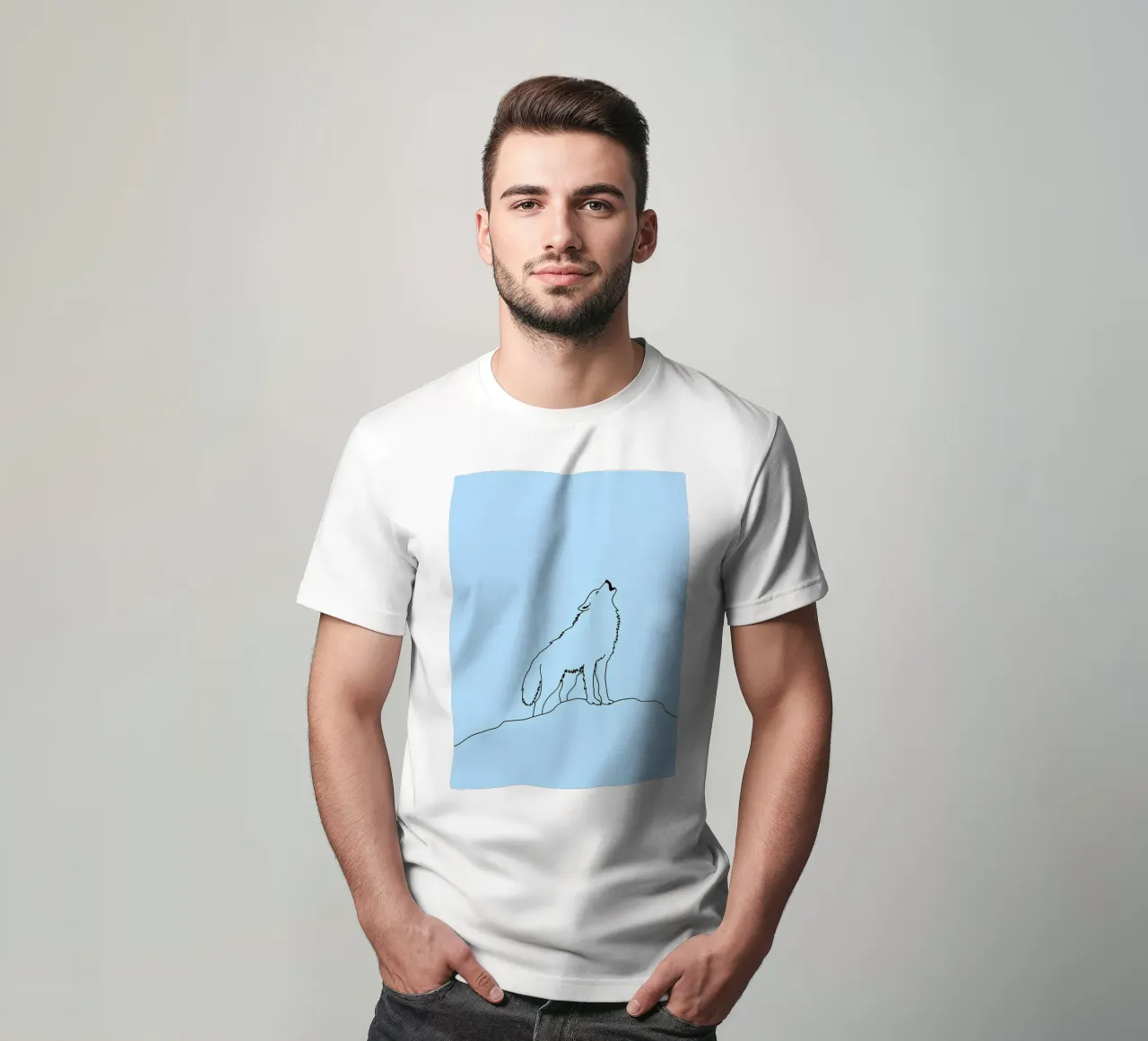 Wolf Howling Minimalist Line Art Drawing t-shirt by Viv Line Art