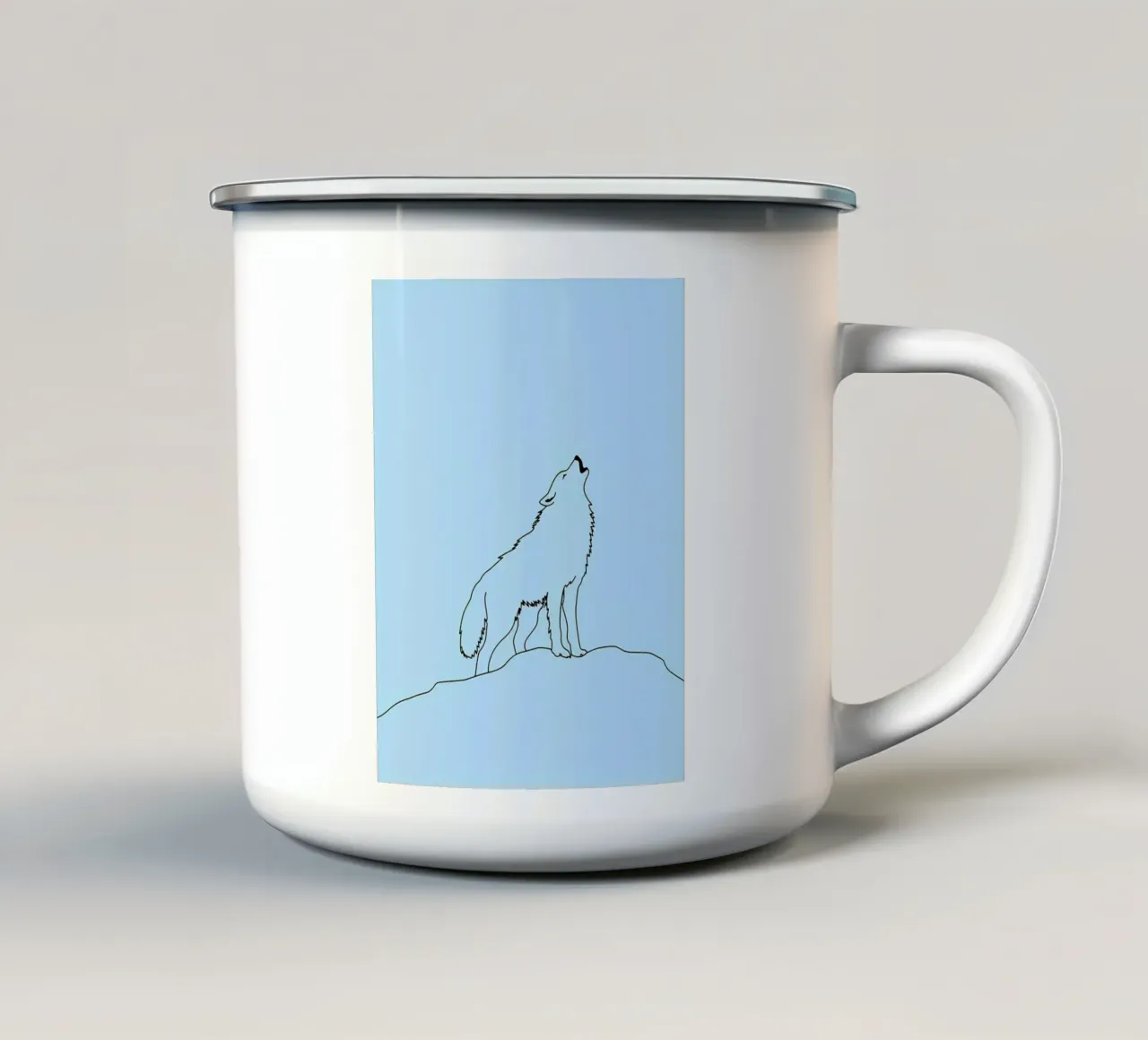 Lupo che ulula Disegno lineare minimalista tazza in smalto da Viv Line Art