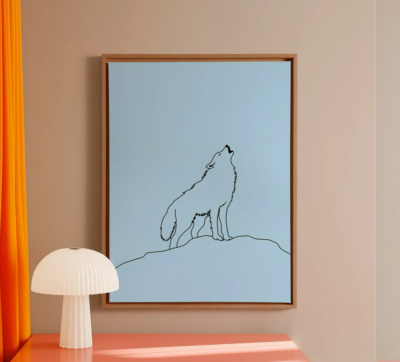 Loup hurlant Dessin au trait minimaliste toile avec Caisse américaine de Viv Line Art