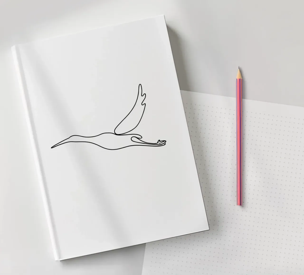 Crane Bird Flying Minimalist Line Art Drawing notebook by Viv Line Art