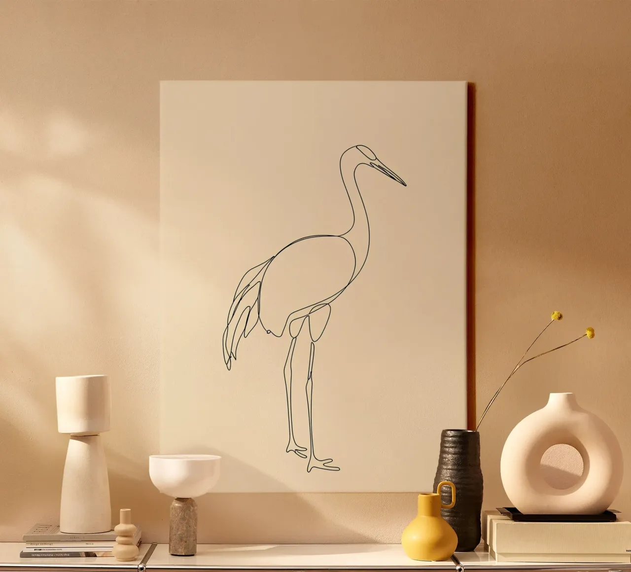 Heron Bird Minimalist Line Art Drawing canvas by Viv Line Art