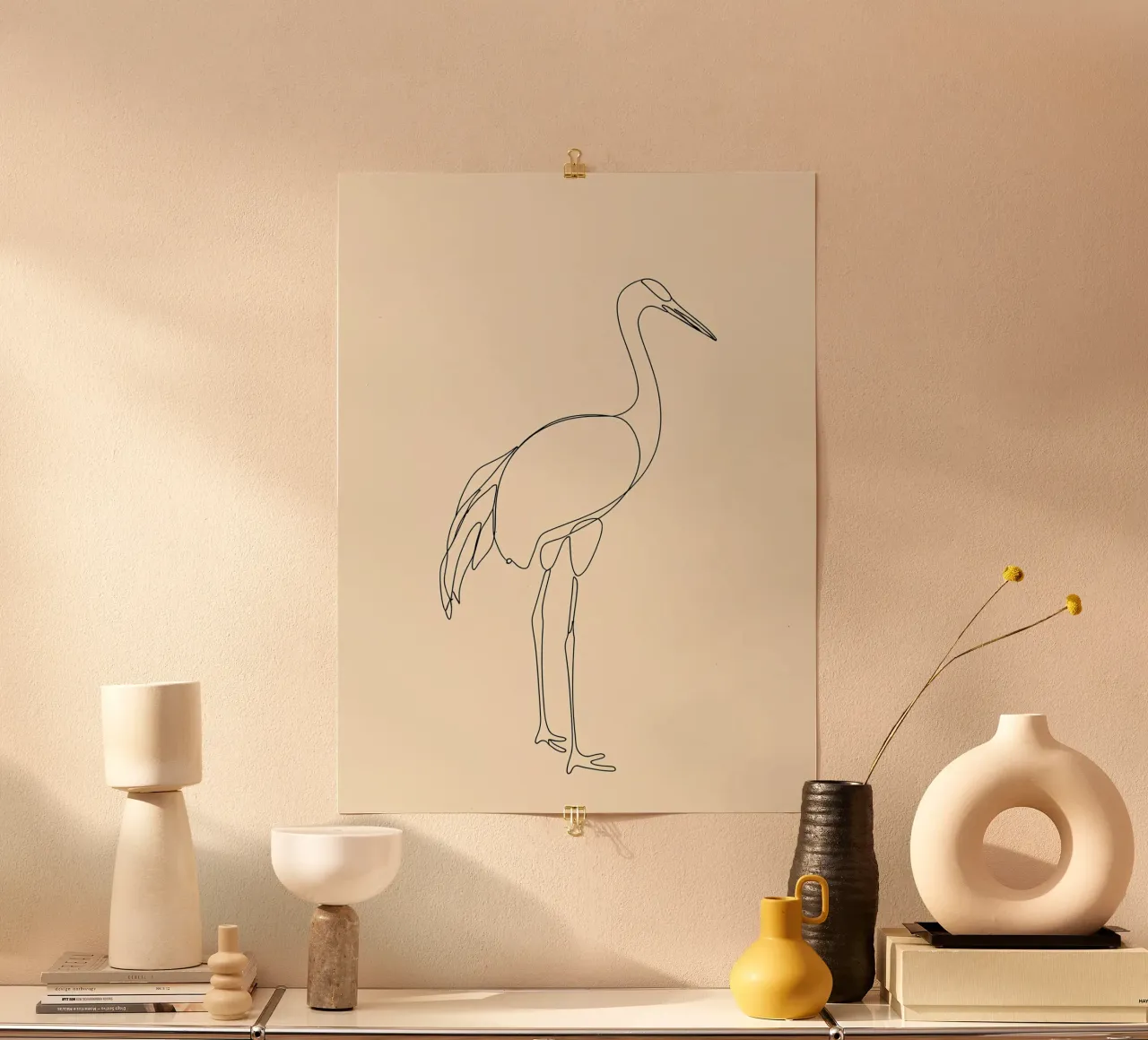 Heron Bird Minimalist Line Art Zeichnung Poster von Viv Line Art