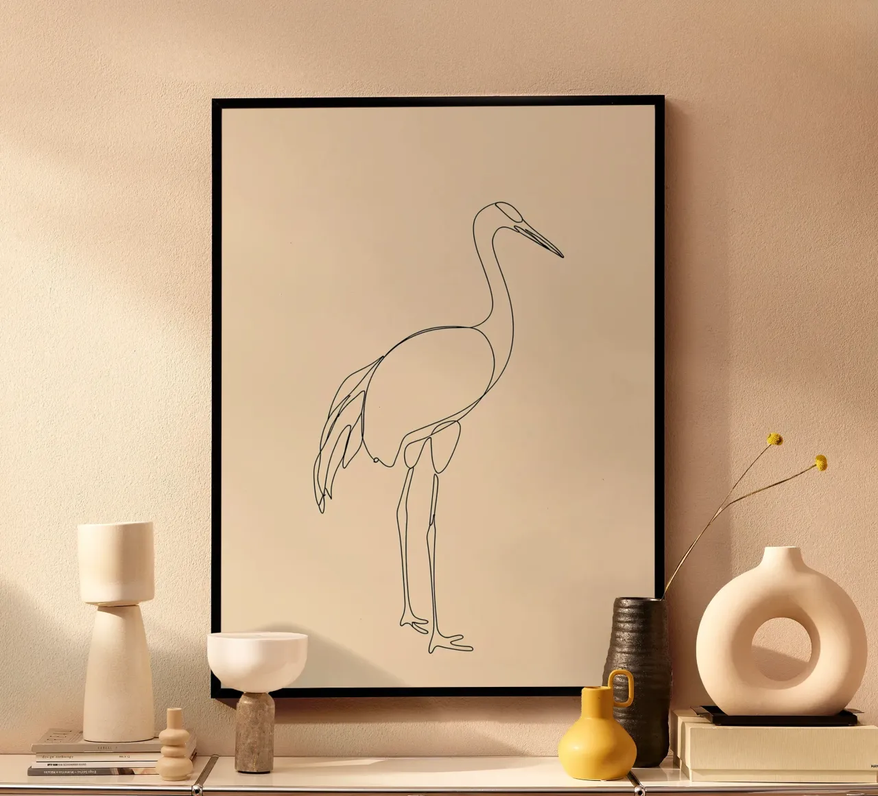 Heron Bird Minimalist Line Art Zeichnung Poster von Viv Line Art