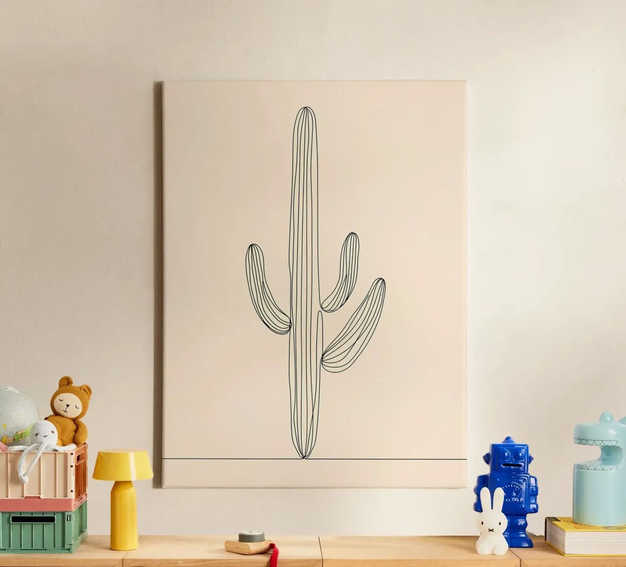 Kaktus Minimalistische Linienkunst Leinwand von Viv Line Art