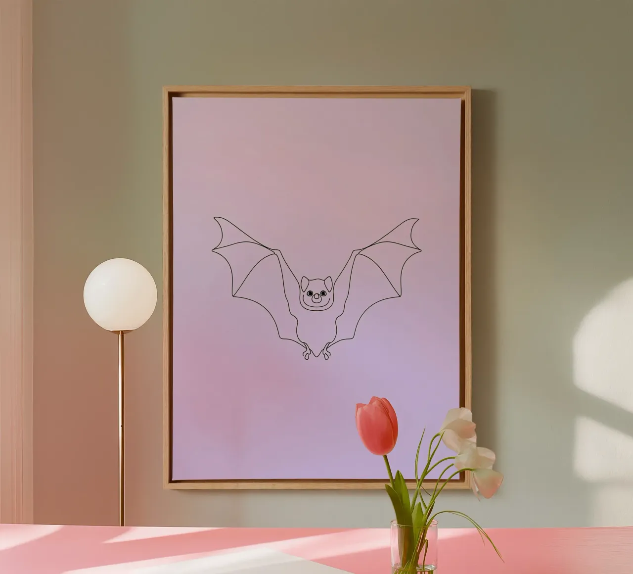 Pipistrello che vola Line Art minimalista tela con Cornice a cassetta da Viv Line Art