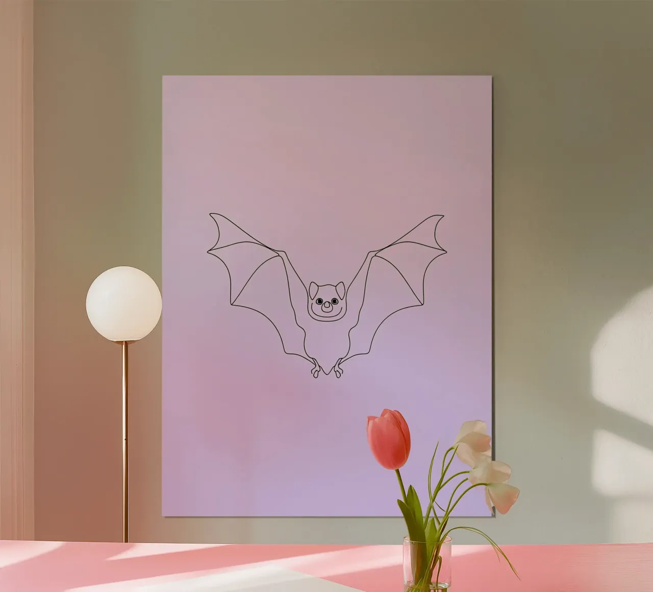 Pipistrello che vola Line Art minimalista carta hahnemühle da Viv Line Art