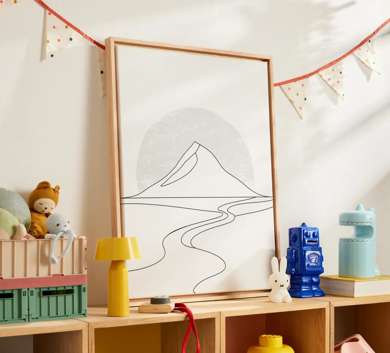 River from Mountain Minimalist Line Art canvas with Floater frame by Viv Line Art