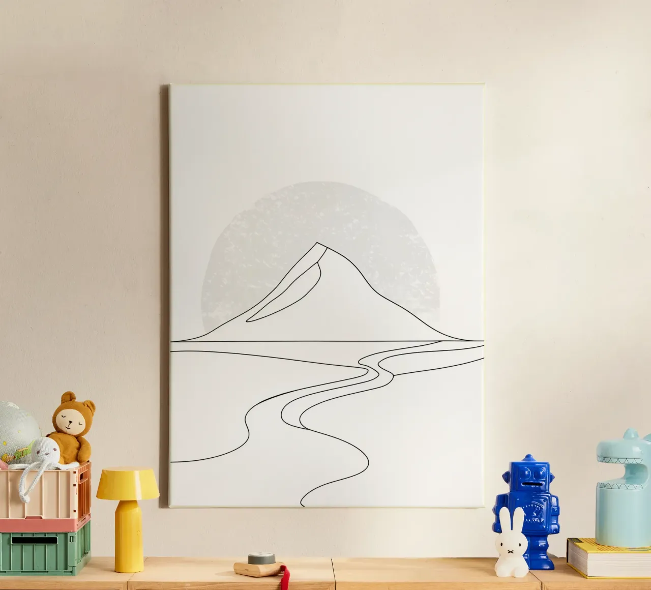 River from Mountain Minimalist Line Art canvas with Floater frame by Viv Line Art