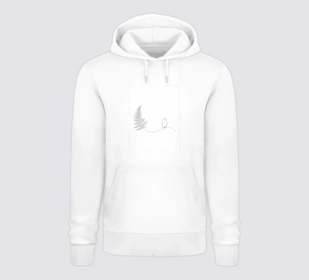 Gufo sul ramo di felce Minimalista felpa con cappuccio da Viv Line Art