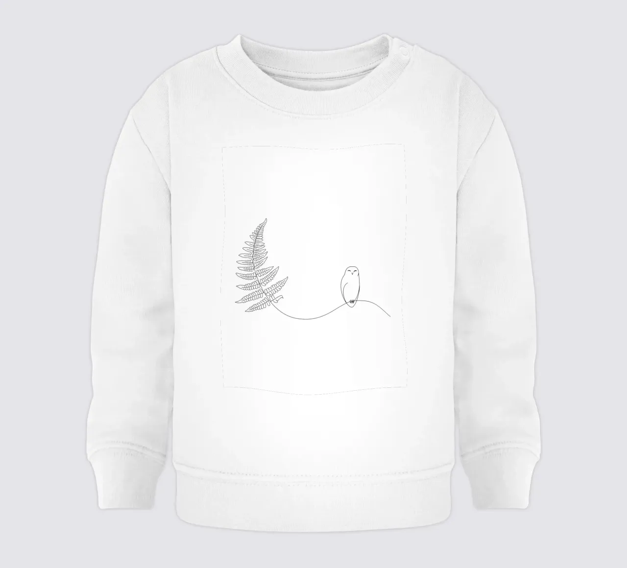 Gufo sul ramo di felce Minimalista felpa neonato da Viv Line Art