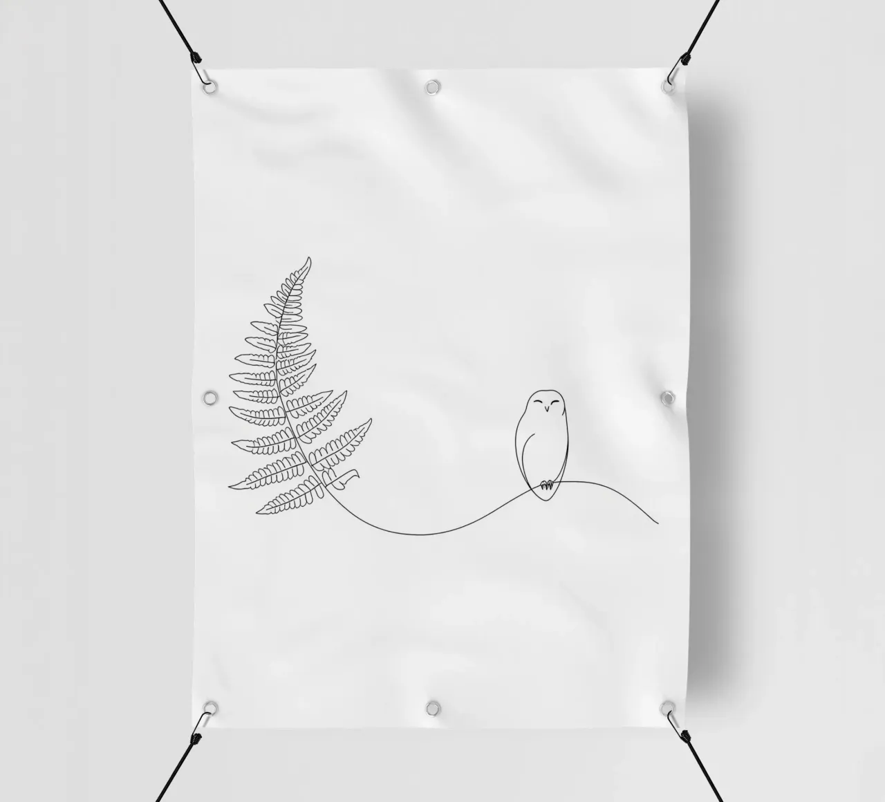 Gufo sul ramo di felce Minimalista telo in pvc da Viv Line Art