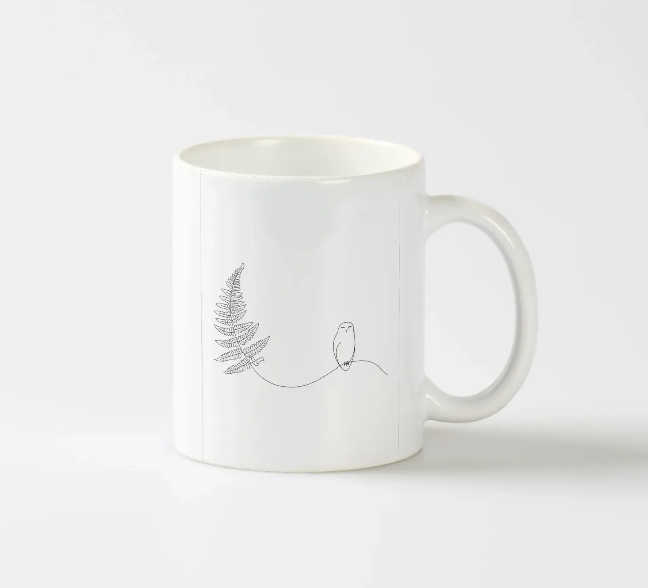 Gufo sul ramo di felce Minimalista tazza in ceramica da Viv Line Art