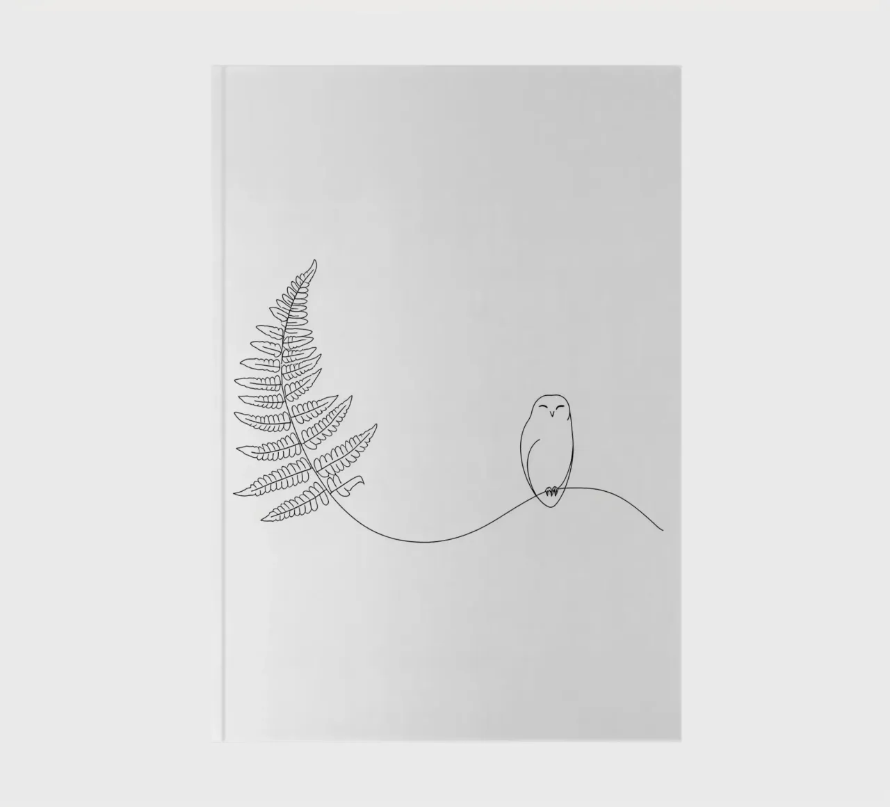 Owl on the Fern Branch Minimalist notebook by Viv Line Art