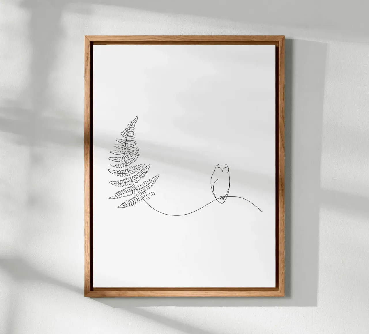 Gufo sul ramo di felce Minimalista alluminio dibond da Viv Line Art