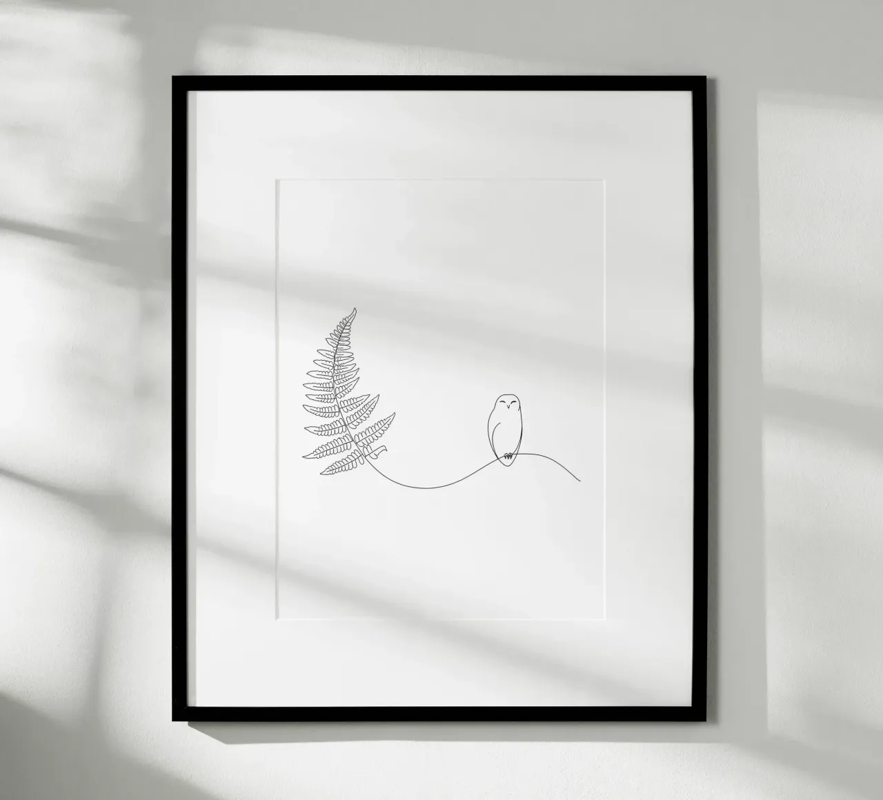 Gufo sul ramo di felce Minimalista poster da Viv Line Art