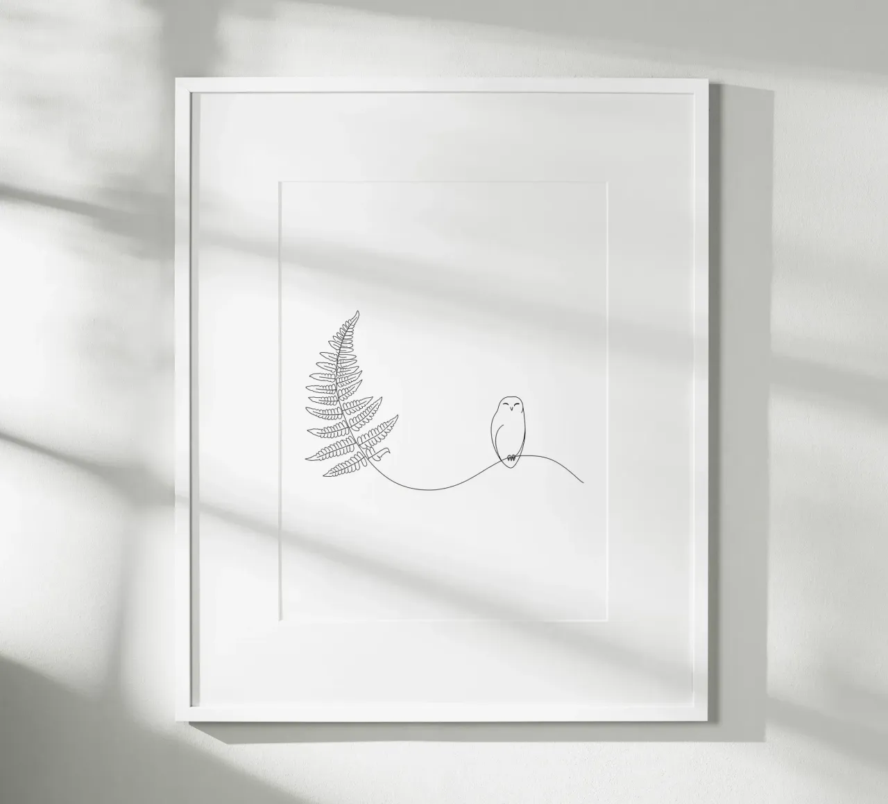 Gufo sul ramo di felce Minimalista poster da Viv Line Art