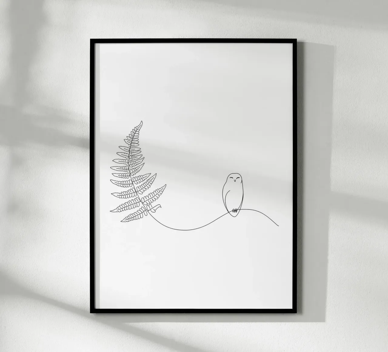 Gufo sul ramo di felce Minimalista poster da Viv Line Art