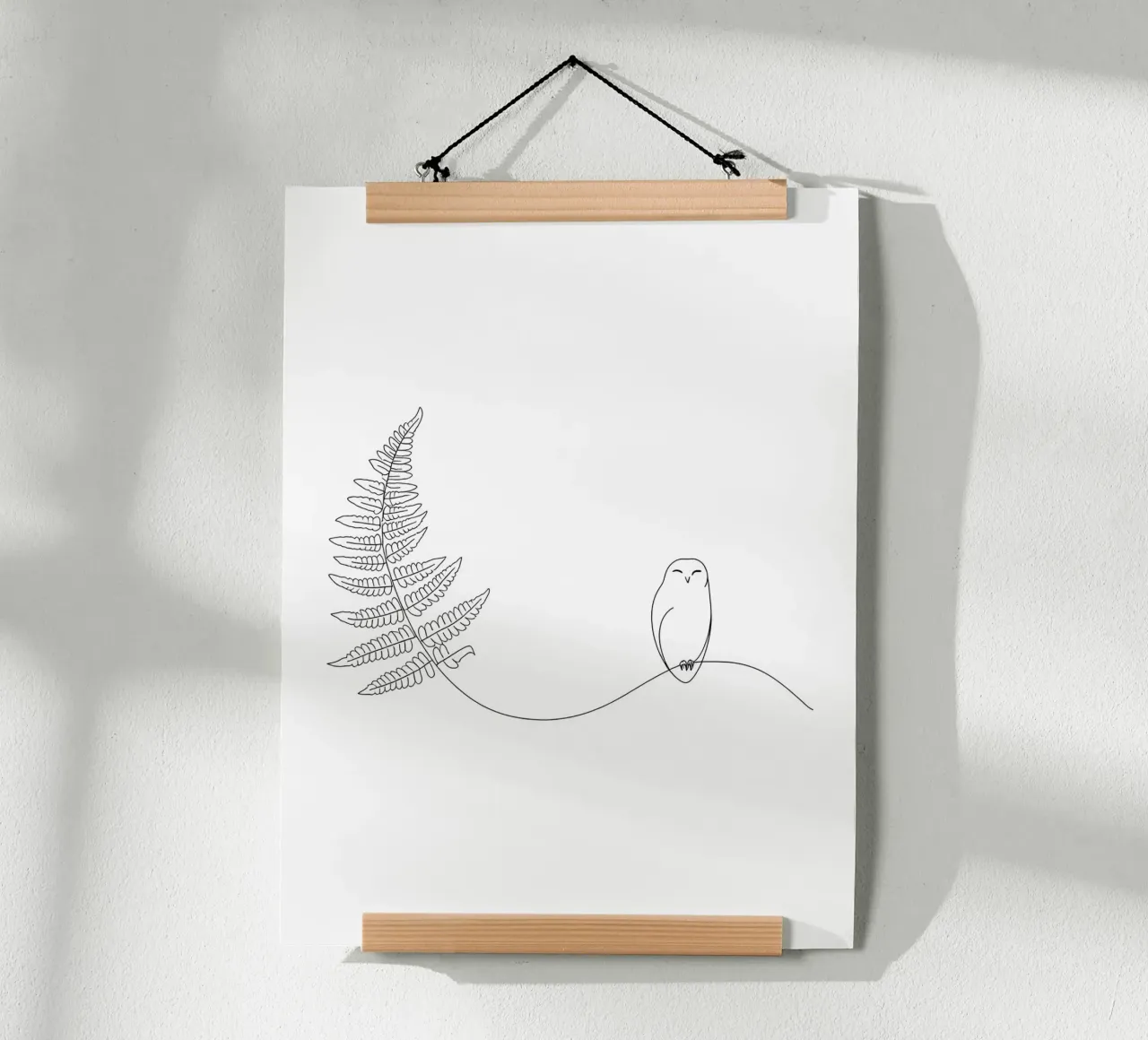 Gufo sul ramo di felce Minimalista poster da Viv Line Art